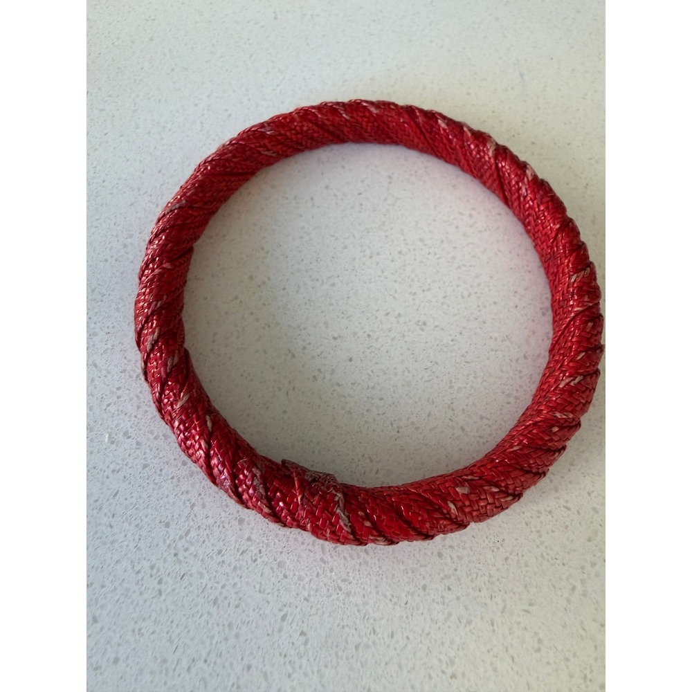 Red Woven Raffia Bangle Bracelet Twisted Straw Rope Boho Accessory
